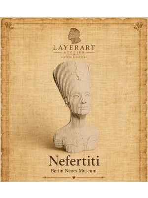 Layerart Atelier Parametrik Nefertiti Büst Heykel Dekoratif Ahşap Sanat Objesi 25CM