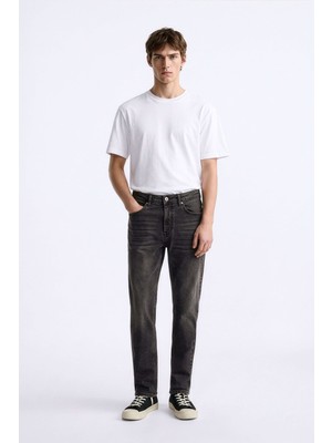 Markapia Erkek Slim Fit Düz Kesim Dar Paça Antrasit Jean Pantolon