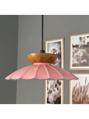 Bamyum Risso Pembe Ahşap Tabak Tekli Metal Avize Cafe Mutfak Modern Dekoratif Sarkıt Aydınlatma
