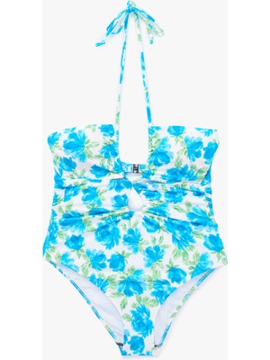 Koton Pencere Detaylı Çiçek Desenli Halter Yaka Mayo