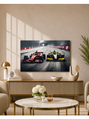 Zera Wall Mdf Tablo Pistte Yarışan Iki Yarış Arabası – Motor Sporları Temalı Genç Odası, Oyun Odası ve Ofis Duvar Dekorasyonu