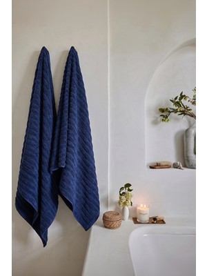 Teohomelinens Phaselis Banyo Havlu Lacivert 2'li Set %100 Pamuk 70X140 cm 670 Gsm