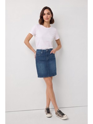 Blue White Kadın Slim Fit Jean Etek Açık Mavi