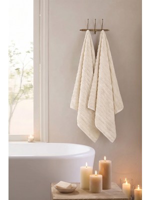 Teohomelinens Phaselis Banyo Havlu Ekru 2'li Set %100 Pamuk 70X140 cm 670 Gsm