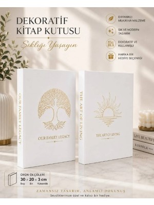 Rawliving 2'li Yaldızlı Ince Dekoratif Kitap Kutu Set (Yaşam Ağacı&güneş)