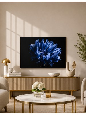 Zera Wall Mdf Tablo Siyah Fon Üzerinde Lacivert Mavi Çiçek – Modern Salon, Yatak Odası ve Ofis Duvar Dekorasyonu