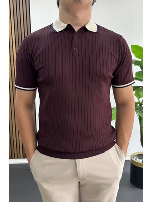 Edwox Erkek Şerit Detaylı Polo Yaka Tişört Bordo EDW497