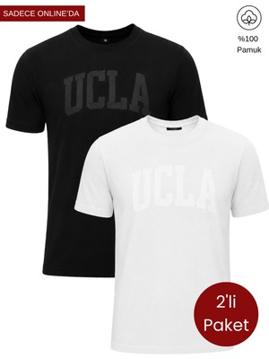 Ucla Culver 2\'li Set Siyah & Beyaz Bisiklet Yaka Baskılı %100 Pamuk Standard Fit Erkek Tshirt