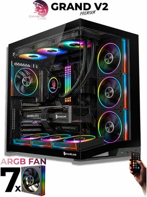 Gameline Leon V2 Grand Premium 7x ARGB PWM Fan Ultra Airflow ATX Gaming Bilgisayar Kasası Siyah