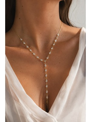 Sirius Jewelry 925 Gümüş | Beyaz Damla Taşlı Y Kolye