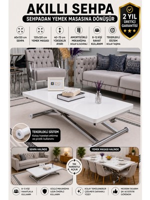 Sehpam Akıllı Home Üst Tabla Mdf Beyaz Oval Köşe Alt Ayak Krom