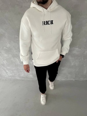 Beruflic Uzun Kol Kapşonlu Göğüs Baskılı Sweatshirt