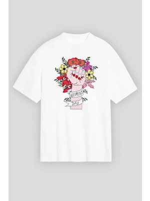 Beruflic 8 Mart Dünya Kadınlar Günü Baskılı Oversize Bisiklet Yaka Tshirt