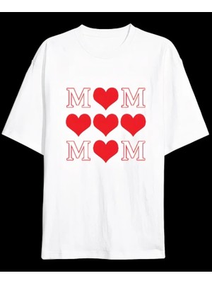 Beruflic Anneler Günü Hediye Mom Kalp Baskılı Oversize Bisiklet Yaka Tshirt
