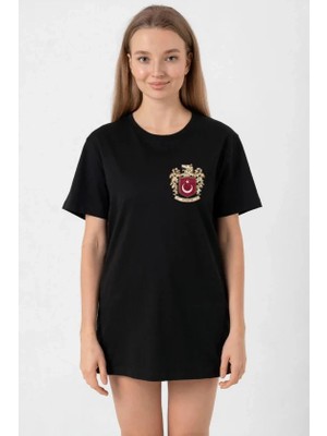 Beruflic Türk Arma Baskılı Oversize Bisiklet Yaka Günlük Tshirt