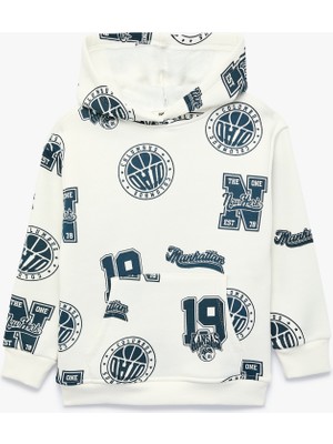 Koton Pamuklu Baskı Detaylı Şardonlu Uzun Kollu Kapşonlu Oversize Sweatshirt