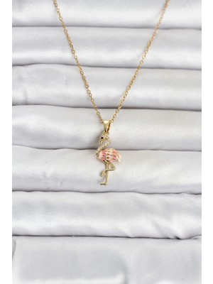 Nemere 316L Çelik Zincir Gold Renk Flamingo Model Kadın Kolye TJ-BKO11106