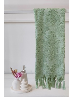 Otantik Saçaklı El Havlusu 50X85 cm - %100 Pamuk - Açık Yeşil - Yumuşak ve Su Emici