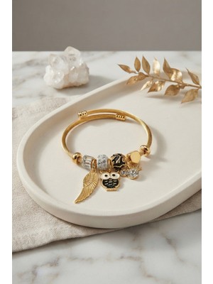 MiraLive Siyah Baykuş Model Gold Renk Charmlı Bileklik TJ-BB8683