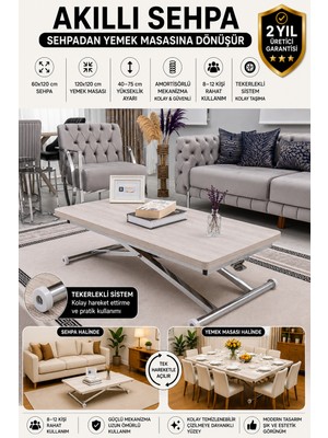 Sehpam Akıllı Home Üst Tabla Mdf Lizbon Oval Köşe Alt Ayak Krom