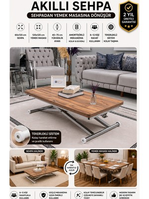 Sehpam Akıllı Home Üst Tabla Mdf Urartu Oval Köşe Alt Ayak Krom
