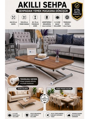 Sehpam Akıllı Home Üst Tabla Mdf Ceviz Oval Köşe Alt Ayak Krom