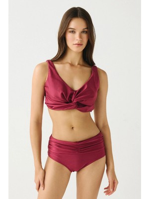 C&city Drapeli Yüksek Bel Bikini Takım 3306 Mürdüm