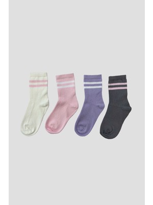 Defne Baby Kız Bebek Basic Çizgili Premium Pamuklu Soket Çorap Seti