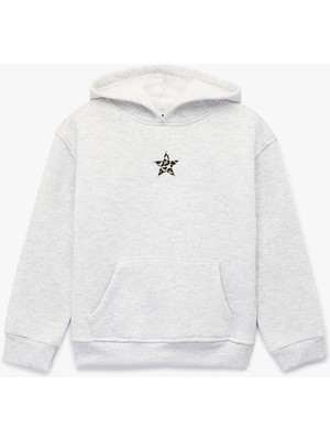 Koton Yıldız Detaylı Şardonlu Kanguru Cepli Uzun Kollu Kapşonlu Sweatshirt