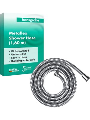Hansgrohe (1.60 M) - Metaflex Shower Hose 1.60 M, Anti-Kink And Flexible, Chrome Effect Coil Wrap 28