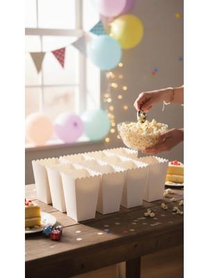 Cadde Süs Beyaz Temalı Popcorn 8 Adet Mısır Kutusu