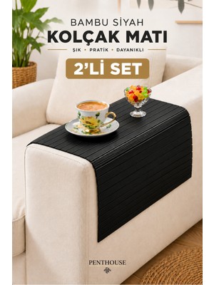 Penthouse Bambu Siyah Kolçak Matı 65X37 cm Sehpa Kahve Makinesi Altlığı Çok Amaçlı Koruyucu Mat