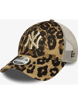 New Era Kadın Kahverengi Leopar Desenli 940MC Af Trucker Şapka Nefes Alabilir Fileli Yapı