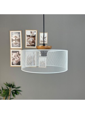 Bamyum Ferix Beyaz Tekli Metal Avize Ahşap Tabak Başlık Rustik Mutfak Modern Sarkıt Aydınlatma