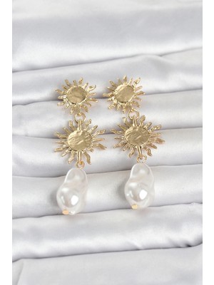 Nemere Gold Renk Pirinç Güneş Model Detaylı Kadın Küpe TJ-BKP11797