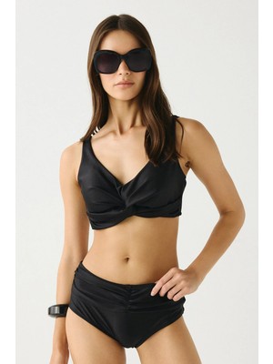C&city Drapeli Yüksek Bel Bikini Takım 3306 Siyah