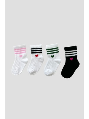 Defne Baby Kız Bebek Basic Çizgili Premium Pamuklu Soket Çorap Seti