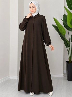 Nevayla Moda Büyük Beden Medine Ipeği Ferace - Kahverengi / F0149