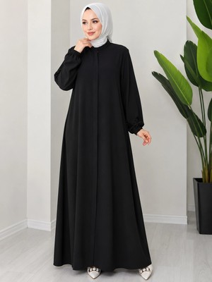 Nevayla Moda Büyük Beden Medine Ipeği Ferace - Siyah / F0149