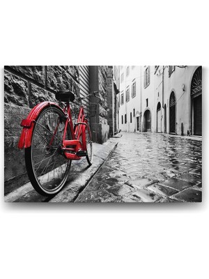 Dar Sokakta Kırmızı Bisiklet Tablosu - 90X60CM