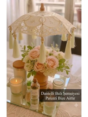 Missidea Masaüstü Dantelli Dekoratif Sunum Bali Şemsiyesi Naturel