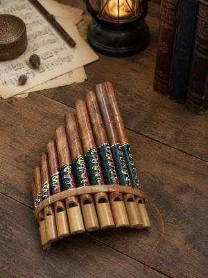 Pan Flüt El Yapımı Bambu Üflemeli Müzik Aleti 10'lu 24 x 13 cm Otantik Dekoratif Enstrüman
