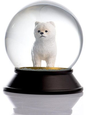 ve Reçine Altın Patiler Köpek Pomeranian Boo Beyaz Kar Küresi Hediye