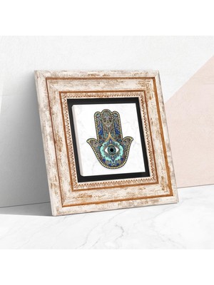 Fatma Ana Eli (Hamsa) Taş Duvar Tablosu - Çerçeveli Taş Tablo - Dekoratif Duvar Sanatı - Modern