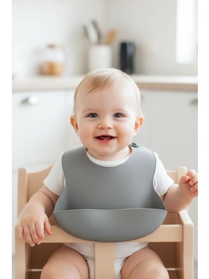 Babyjem Mini Silikon Önlük (Gri)