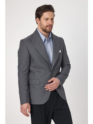 Frappoli Classo Erkek Gri Slim Fit Sivri Yaka Kendinden Desenli Blazer Ceket