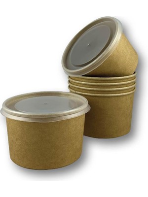 16 Oz Kraft Çorba Kasesi Şeffaf Kapaklı 100 Adet