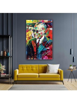 Arajans Yağlı Boya Efektli Mustafa Kemal Atatürk Portresi Karizma Gözlük Soyut Kanvas Tablo Bey