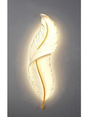 Caju Art & Decoration Büyük Boy Dekoratif Tüy Şekilli Pilli Işıklı Duvar Dekoru Modern Aplik