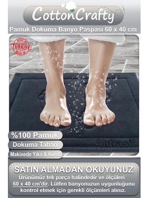 Cottoncrafty %100 Pamuk Dokuma Su Emici Banyo Paspası Ayak Desen 60X40 cm (Antrasit)